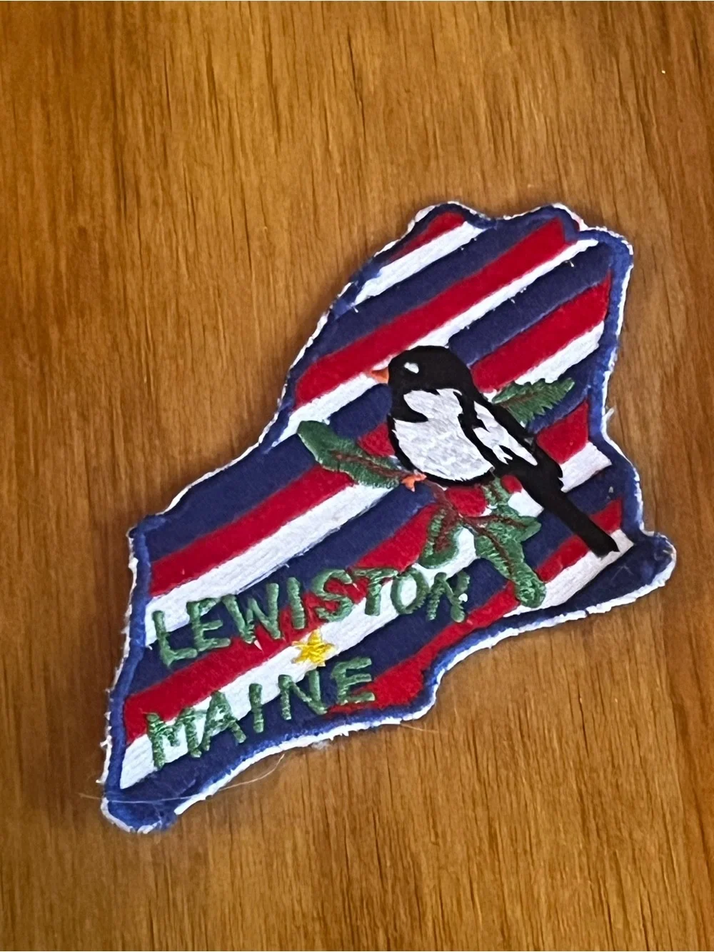Lewiston Maine Chickadee Patch Handmade Embroidered Custom - Picture 2 of 5